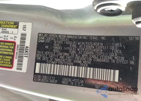 2011 Toyota Tundra Limited 5.7L V8 from USA, damaged, VIN 5TFHW5F17BX179999